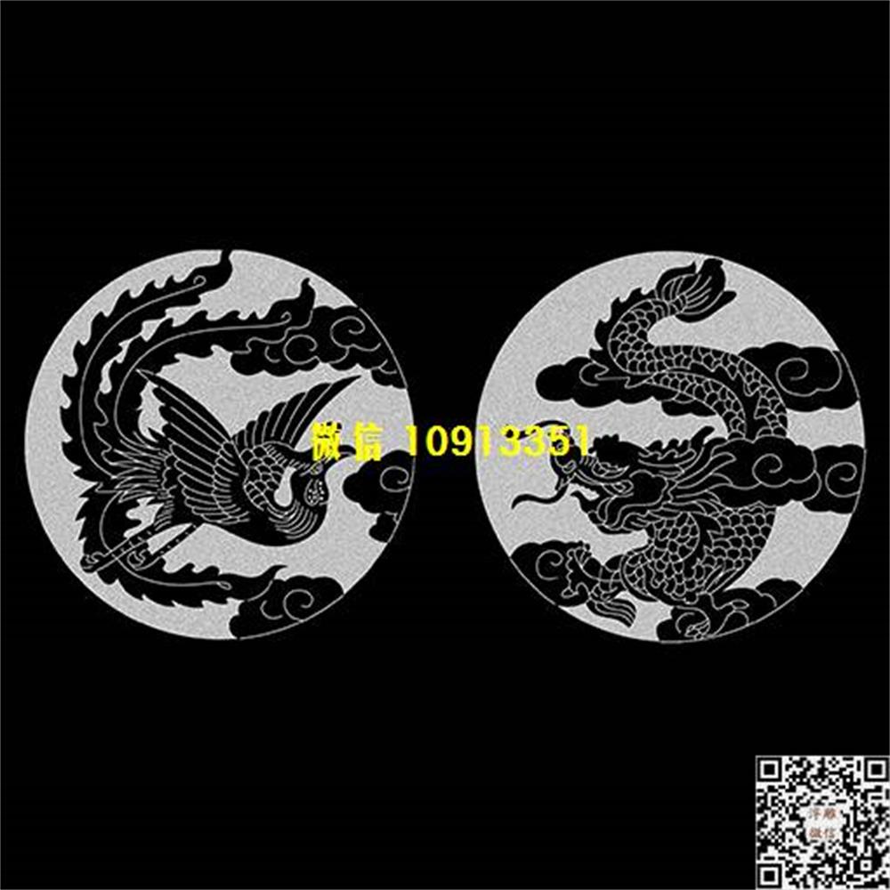 精雕图131龙凤圆形墓碑精雕图线雕图线条图单线铣底图_电脑雕刻plt文泰矢量图精雕图浮雕图